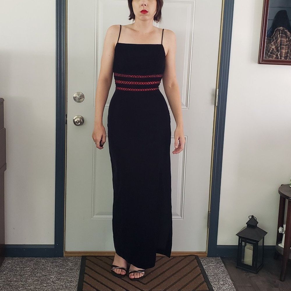 90s/Y2K Jessica McClintock‎ for Gunne Sax Slinky Black and Red Velvet Gown